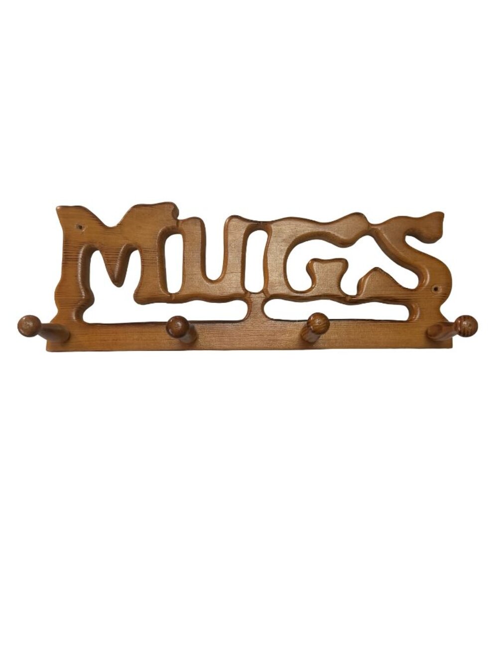 Vintage Wooden "Mugs" Wall Rack 4 Peg Mug Holder Kitchen Decor Country Farmhouse